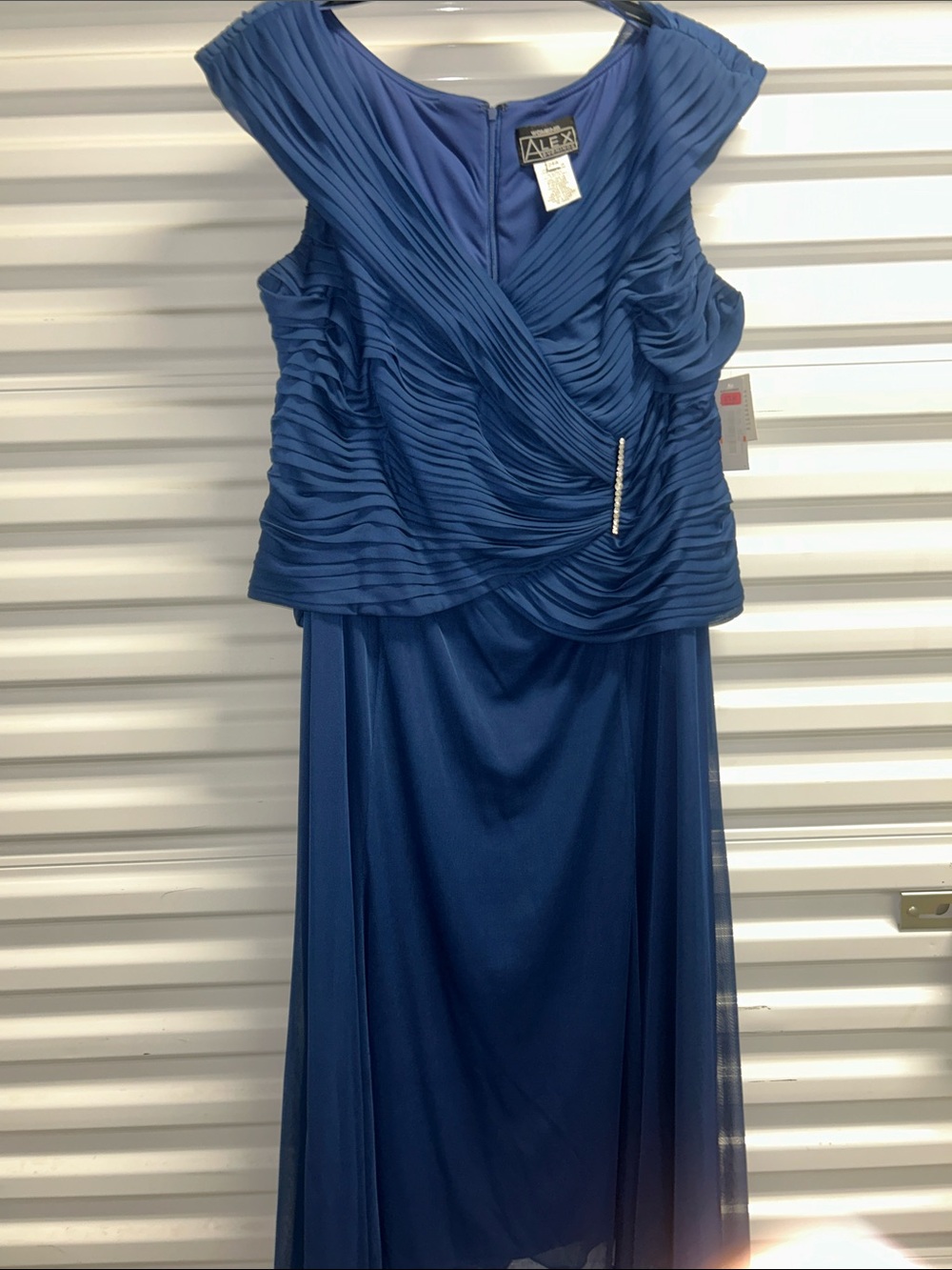 Alex Evenings Deep Blue Ruched Evening Gown